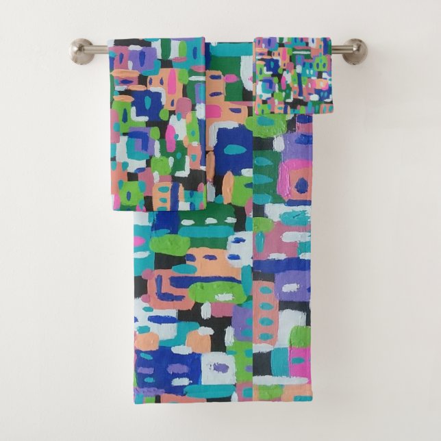 Stadtansicht bei der nächtlichen geometrischen Pri Badhandtuch Set (Insitu)