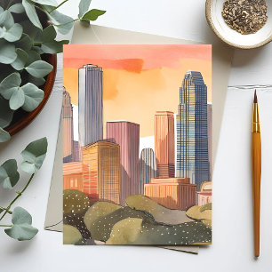 Stadtansicht bei Sonnenuntergang Aquarell Stadtp Postkarte
