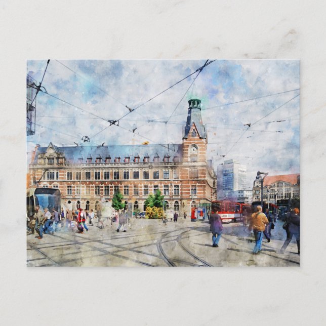 Stadtansicht von Erfurt in Thüringen. Aquarell. Postkarte (Vorderseite)
