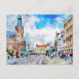Stadtansicht von Erfurt in Thüringen. Aquarell. Postkarte