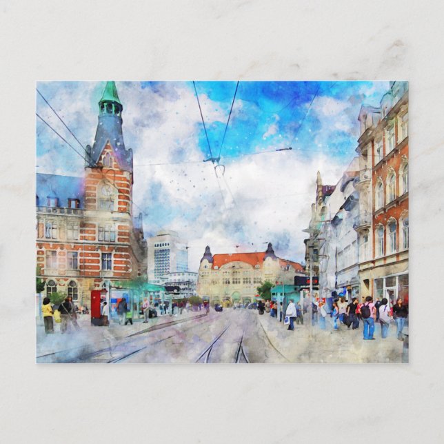 Stadtansicht von Erfurt in Thüringen. Aquarell. Postkarte (Vorderseite)