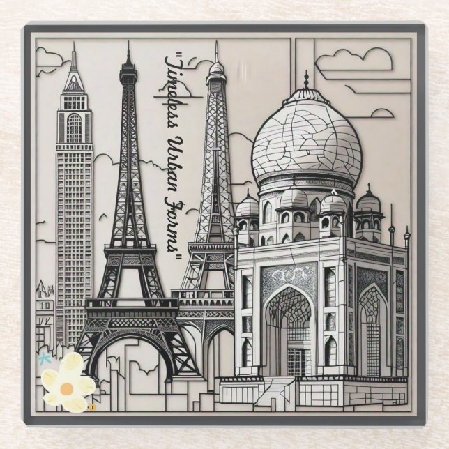 "Stadtansichten und Linien" Glasuntersetzer (Vorderseite)