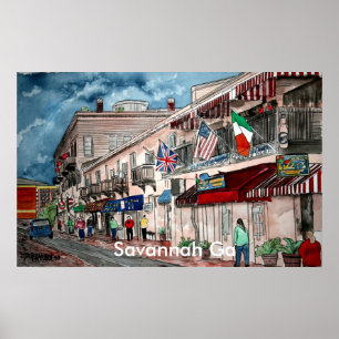 Stadtarchitektur historische Kunst, Savannah Ga Poster
