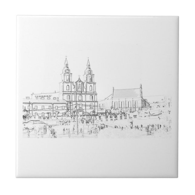 Stadtarchitektur Kirche Sketch Fliese (Vorderseite)