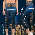 Stadtbeleuchtung Capri Leggings<br><div class="desc">Lange Belichtung abstraktes Foto: schwarz blauer Hintergrund,  gelb und orange schwingende Lichter. Was ist es: eine kosmische Energie,  Blitz oder nur eine Nachtstadt? Sie können den Text ("Schneller als Blitz") durch Ihre eigene Nachricht ersetzen.</div>