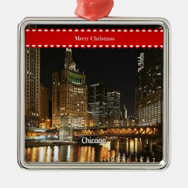 Stadtbild Chicago, Weihnachtsgrüße, Ornament Aus Metall (Vorne)