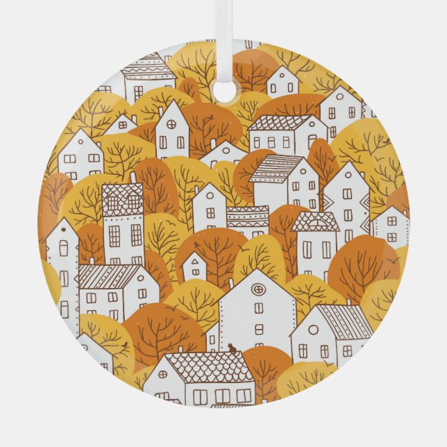 Stadtbild Herbst, Baumhäuser Muster. Ornament Aus Glas (Vorderseite)