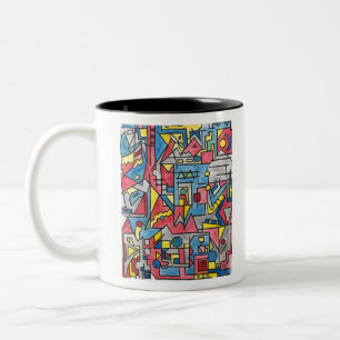 Stadtbild Modernes Bauhaus Geometrische Wasserfarb Zweifarbige Tasse