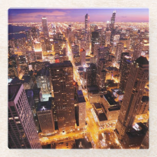 Stadtbild nachts von Chicago Glasuntersetzer