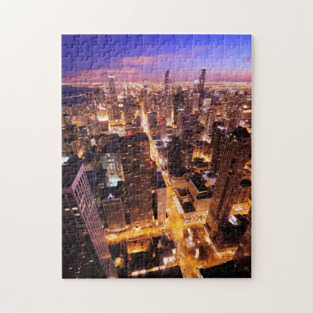 Stadtbild nachts von Chicago Puzzle (Vertikal)