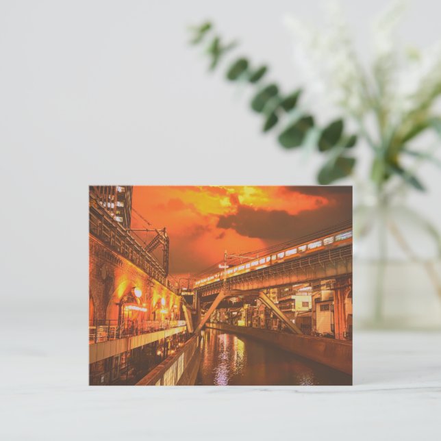 Stadtbild Tokio mit Kanal und Zug Postkarte (Stehend Vorderseite)