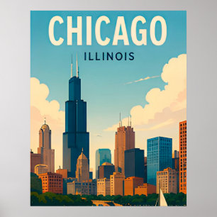 Stadtbild von Chicago Illinois am Seeufer Poster
