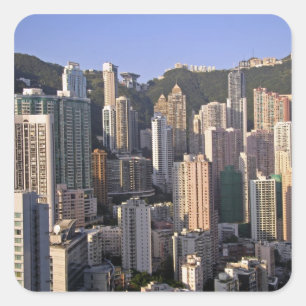 Stadtbild von Hongkong, China Quadratischer Aufkleber