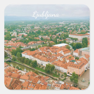 Stadtbild von Ljubljana, Slowenien Reise-Souvenir Quadratischer Aufkleber