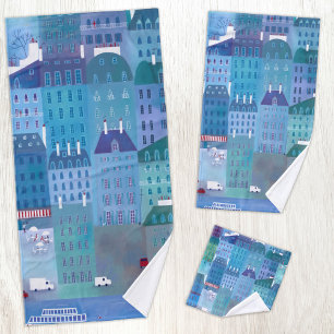 Stadtbild von Paris in Blau Badhandtuch Set