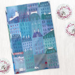 Stadtbild von Paris in Blau Geschirrtuch<br><div class="desc">Ein Stadtbild von Paris im Frühling.</div>