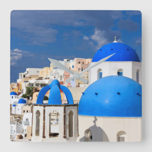 Stadtbild von Santorini, Griechenland Quadratische Wanduhr