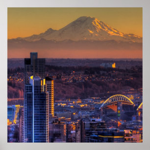 Stadtbildansicht von Seattle im Stadtzentrum Poster