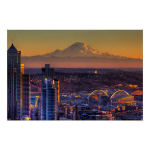 Stadtbildansicht von Seattle im Stadtzentrum Poster