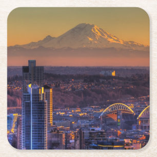 Stadtbildansicht von Seattle im Stadtzentrum Rechteckiger Pappuntersetzer