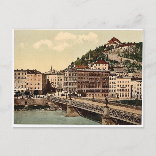 Stadtbrücke, Kloster und Kapuzinerberg, Salzburg, Postkarte (Vorderseite)
