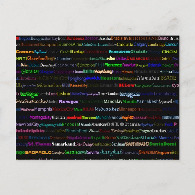 Städte des World Text Design I Postcard Postkarte (Vorderseite)