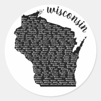 Städte in Wisconsin, Schwarze Karte Runder Aufkleber