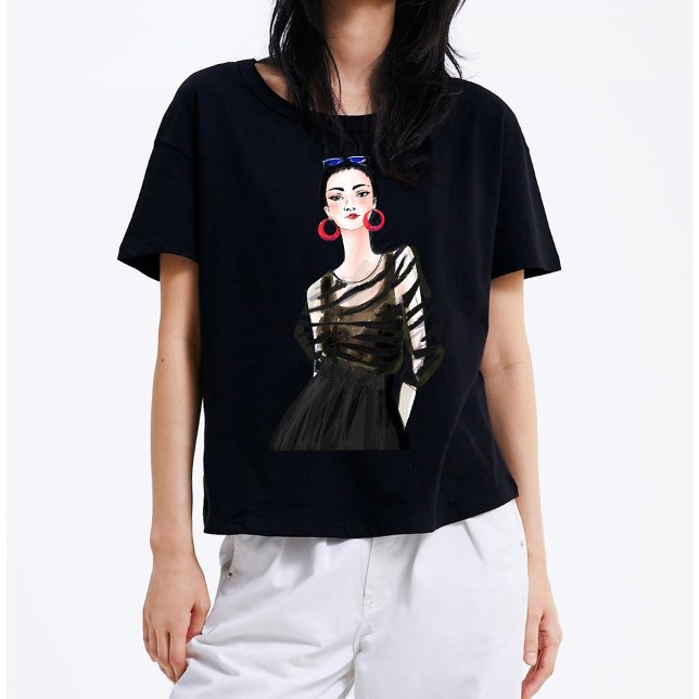 Städtemädchen in Schwarz-Moderne Grafik T - Shirt (Von Creator hochgeladen)