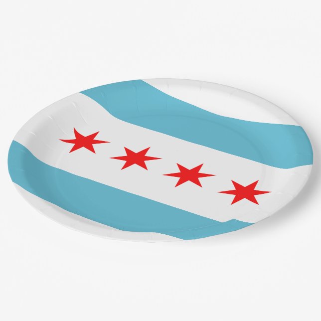 Stadtflagge von Chicago Pappteller (Schrägansicht)