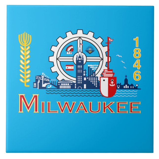 Stadtflagge von Milwaukee Fliese (Vorderseite)