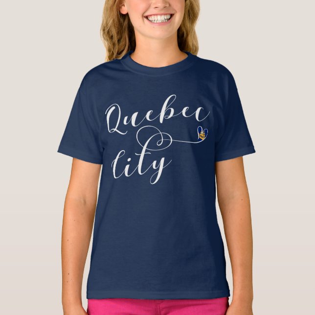 Stadtflagge von Quebec im Herzen des T - Shirt (Vorderseite)