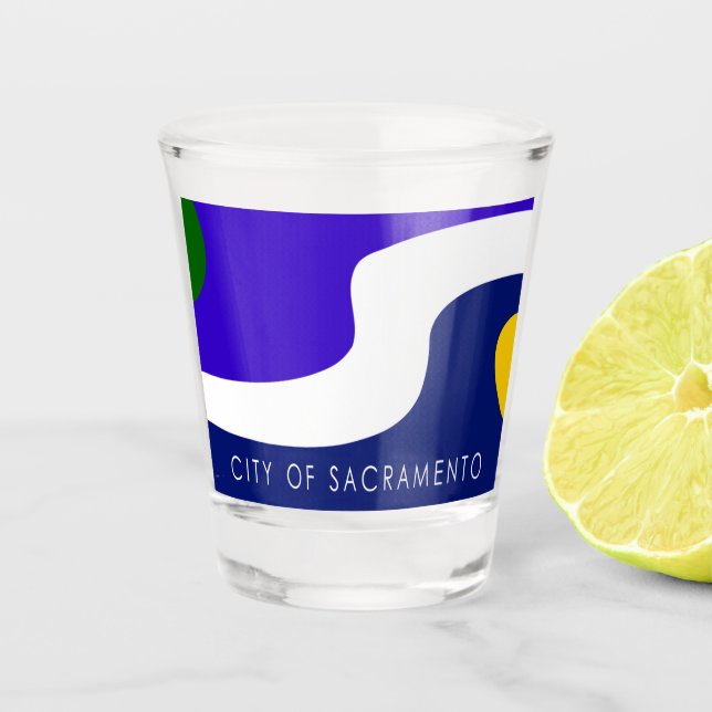 Stadtflagge von Sacramento Schnapsglas (Vorderseite)