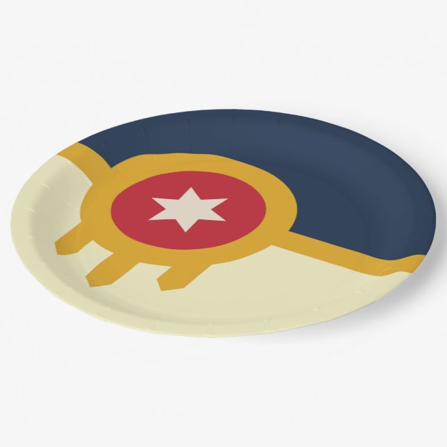 Stadtflagge von Tulsa Pappteller (Schrägansicht)