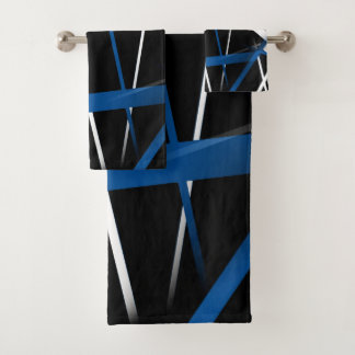 Städtische Geometrie Schwarz Weiß Blau Badhandtuch Set