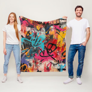 Städtische Graffiti-Collage mit kräftigen Farben F Fleecedecke