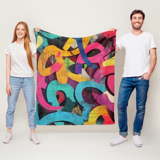 Städtische Graffiti-Collage mit kräftigen Farben   Fleecedecke (Beispiel)