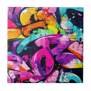 Städtische Graffiti-Collage mit kräftigen Farben Fliese