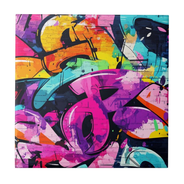 Städtische Graffiti-Collage mit kräftigen Farben   Fliese (Vorderseite)