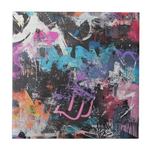 Städtische Graffiti-Collage mit kräftigen Farben   Fliese
