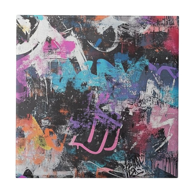 Städtische Graffiti-Collage mit kräftigen Farben   Fliese (Vorderseite)