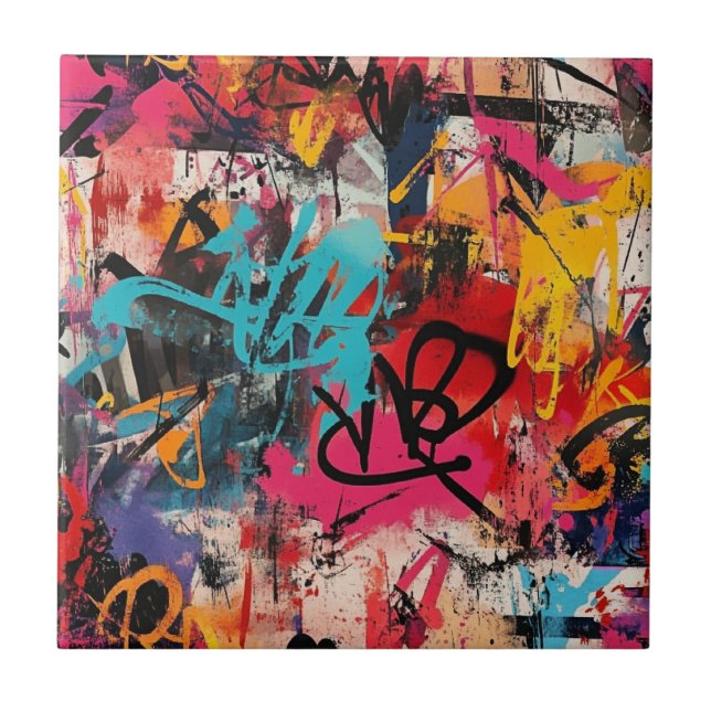 Städtische Graffiti-Collage mit kräftigen Farben   Fliese (Vorderseite)