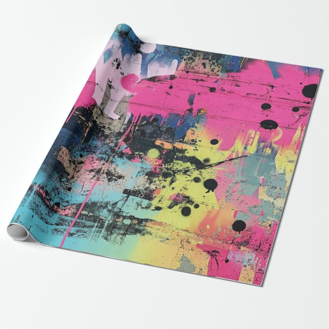 Städtische Graffiti-Collage mit kräftigen Farben   Geschenkpapier (Ungerollt)