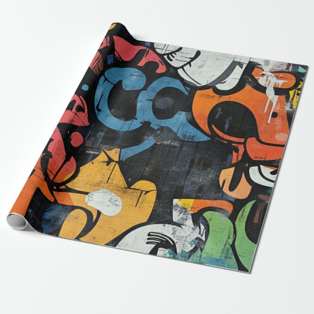 Städtische Graffiti-Collage mit kräftigen Farben   Geschenkpapier (Ungerollt)