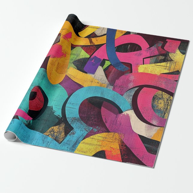 Städtische Graffiti-Collage mit kräftigen Farben   Geschenkpapier (Ungerollt)