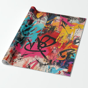 Städtische Graffiti-Collage mit kräftigen Farben Geschenkpapier