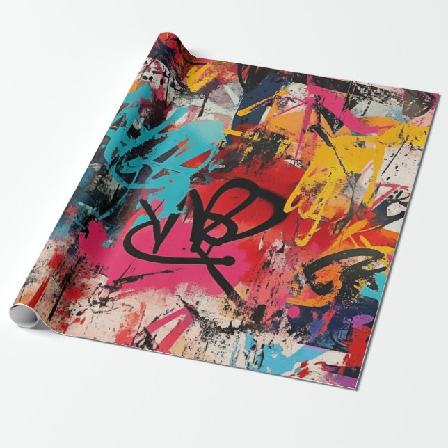 Städtische Graffiti-Collage mit kräftigen Farben,  Geschenkpapier (Ungerollt)