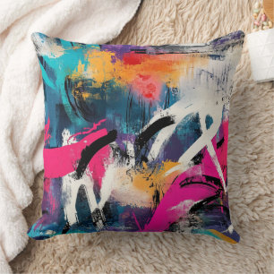 Städtische Graffiti-Collage mit kräftigen Farben   Kissen