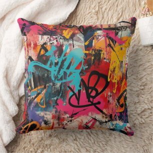 Städtische Graffiti-Collage mit kräftigen Farben   Kissen