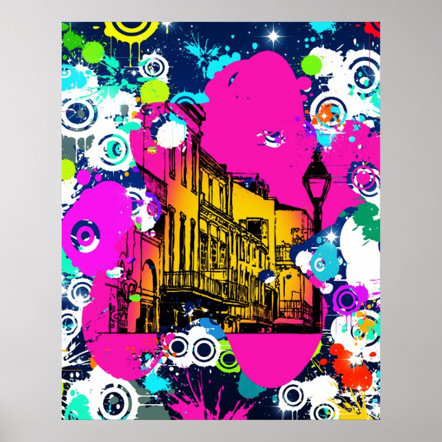 Städtische Graffiti Farbe Spritzer Design farbig Poster (Vorne)