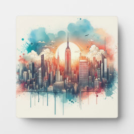 "Städtische Harmonie: Ein Stadtbild in Wasserfarbe Fotoplatte